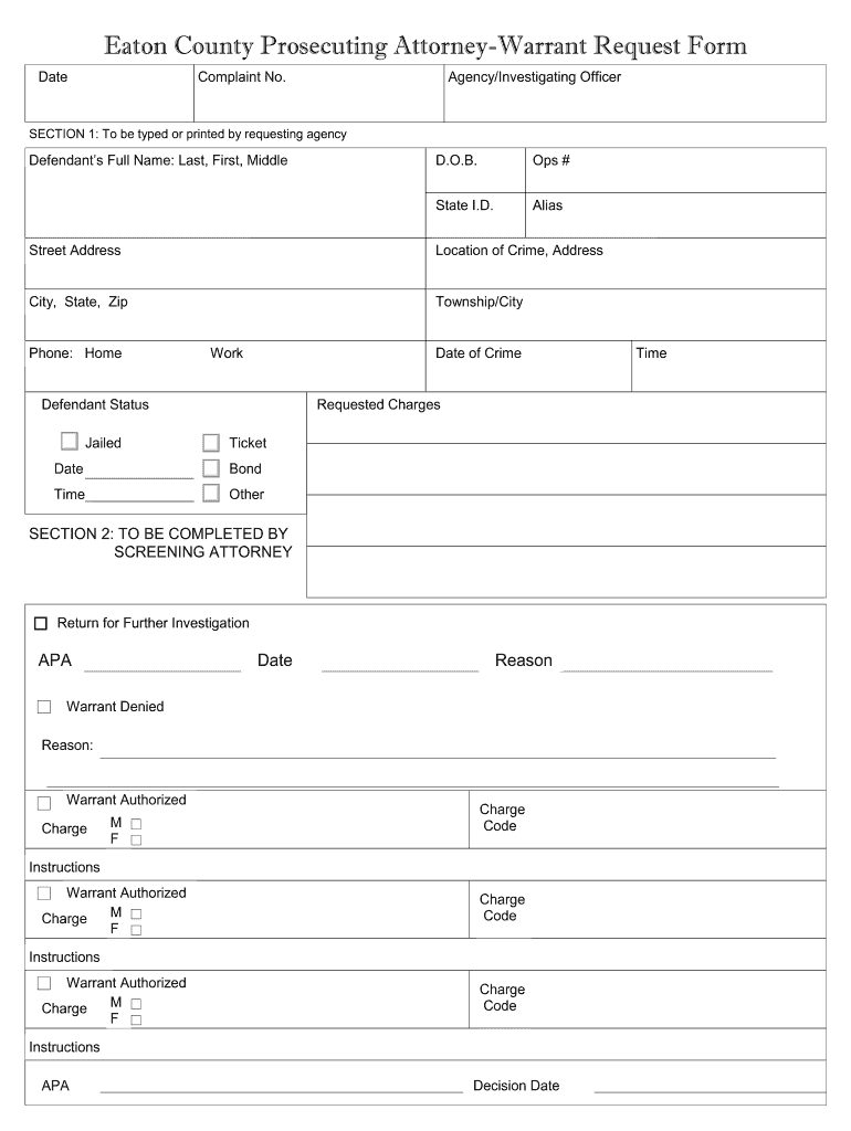 Eaton County Warrant Request  Form