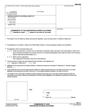 Commission to Take Deposition Outside California  Form