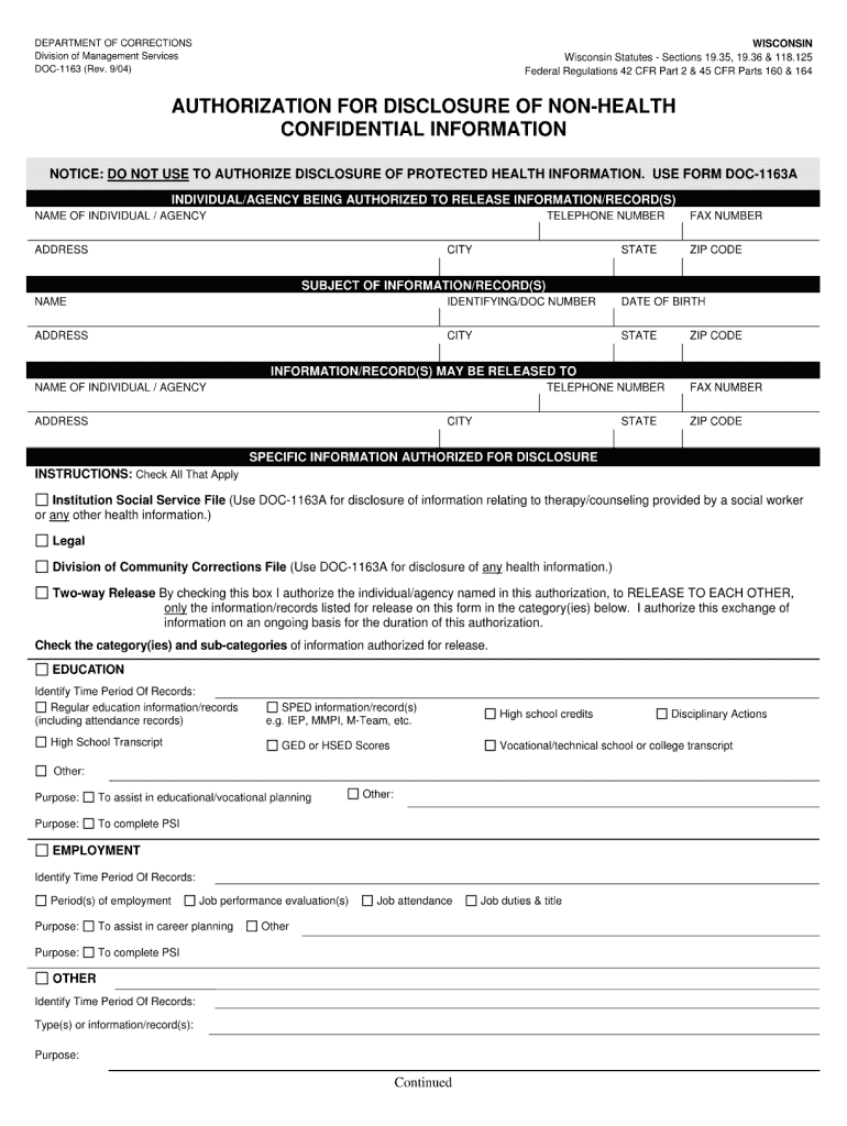  Wisconsin DOC Forms 2004