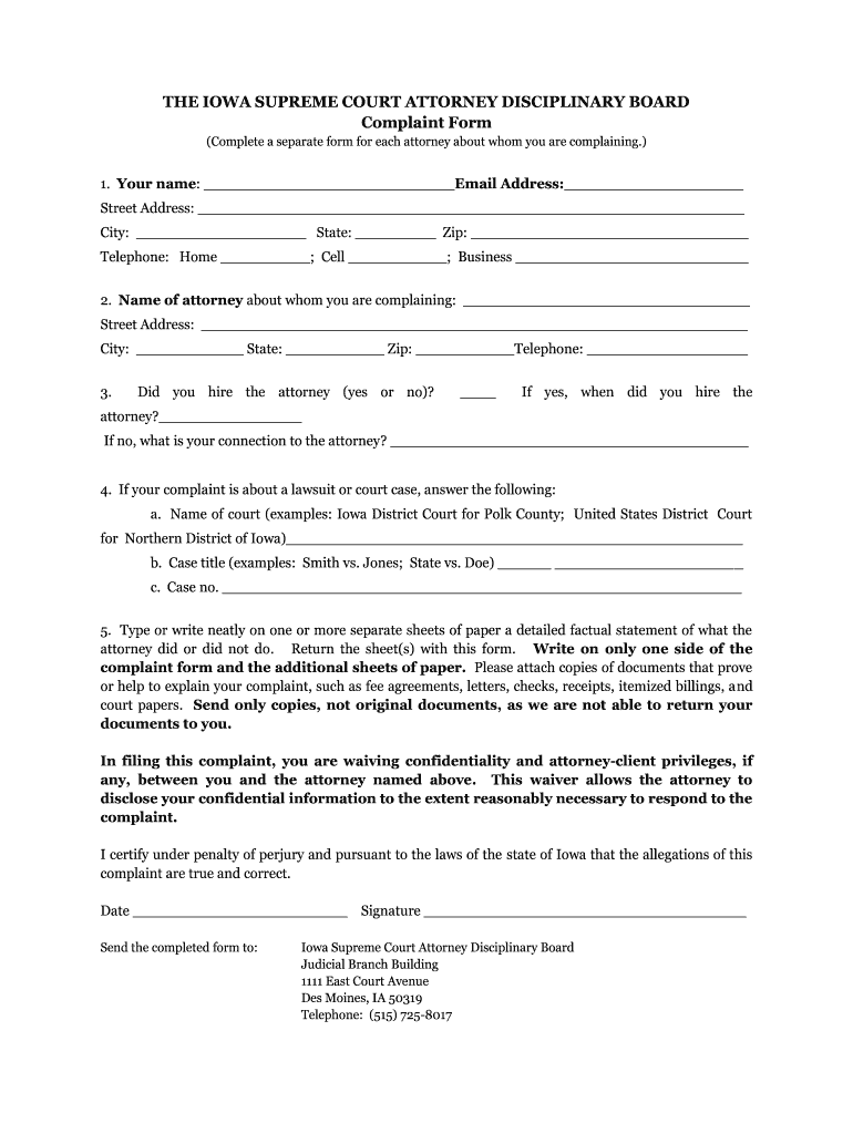How to File a Complaint Against a Iowa County Attorney  Form