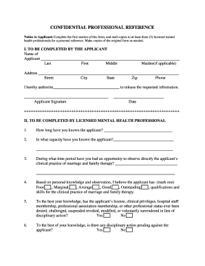 Confidential Professional Reference Form Swmft Ms