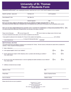 University of St Thomas Dean Form