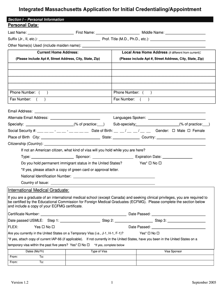  Intergrated Massachusetts Application for Intitial Credentialing 2005-2024