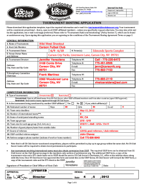 US CLUB SOCCER Tournament Hosting Application Packet Carsonfc  Form