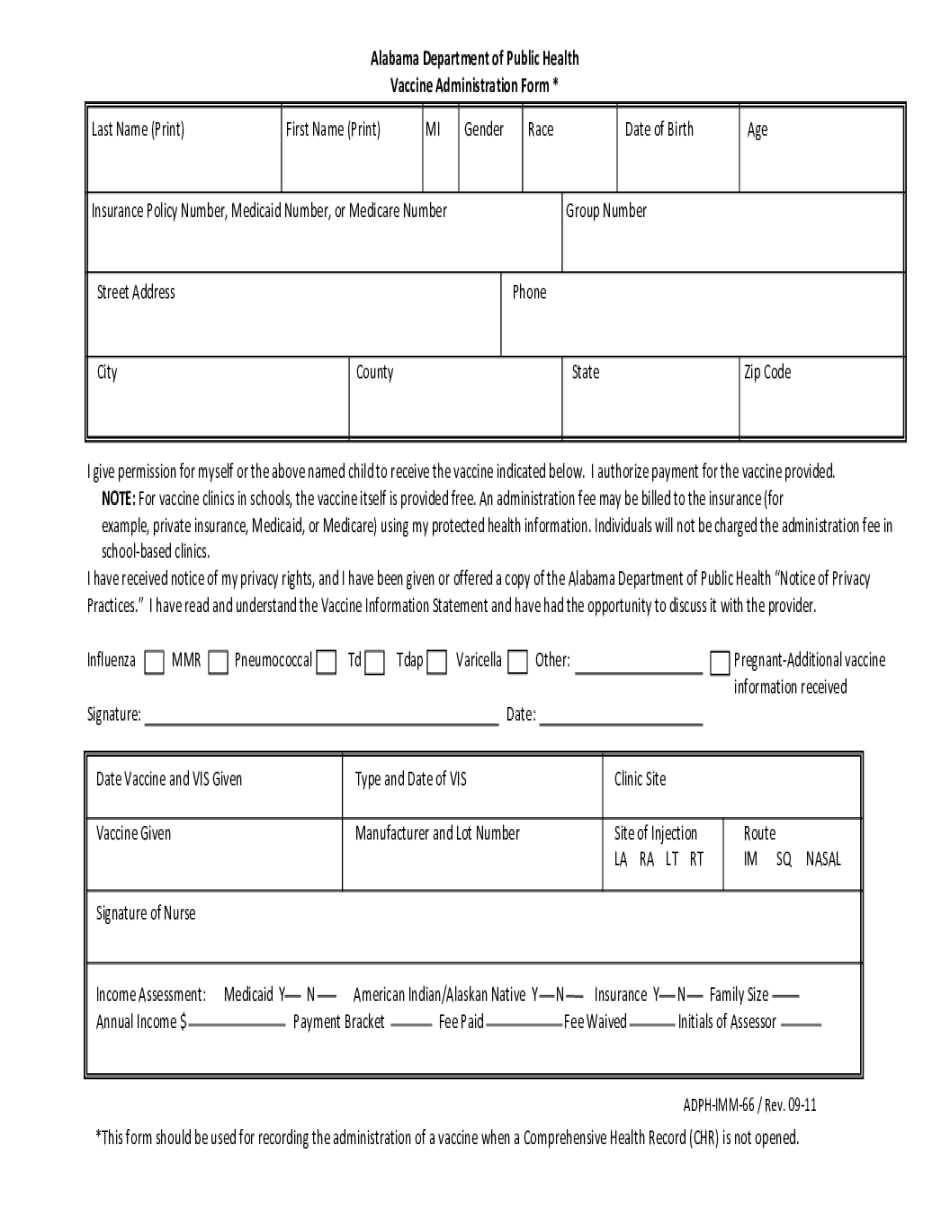  Flu Shot Administration Form 2011-2024