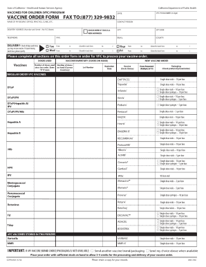 Eziz Vaccine Order Form