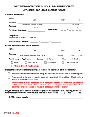  Undue Hardship Forms Wv 2009