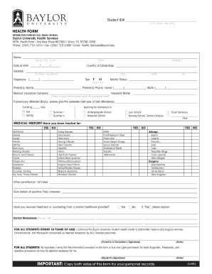 Baylor University Health Form Fillable