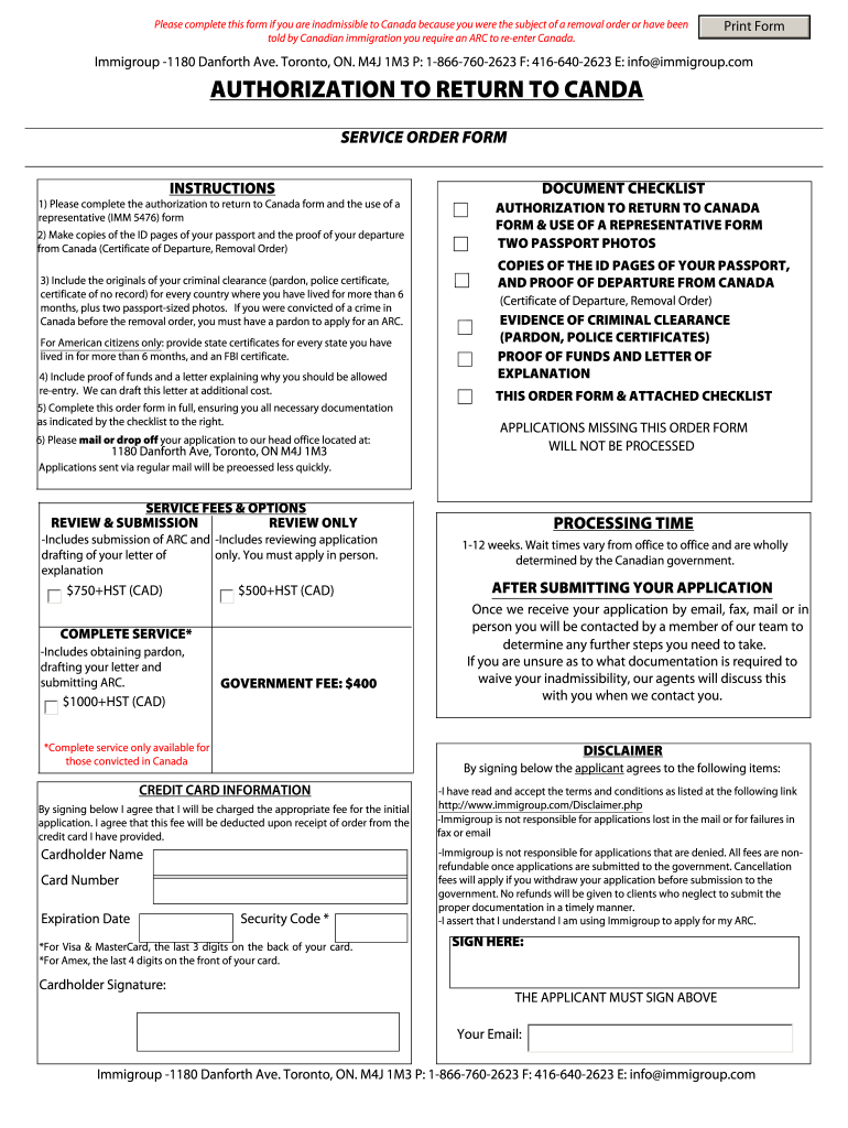 Authorization Return Canada  Form