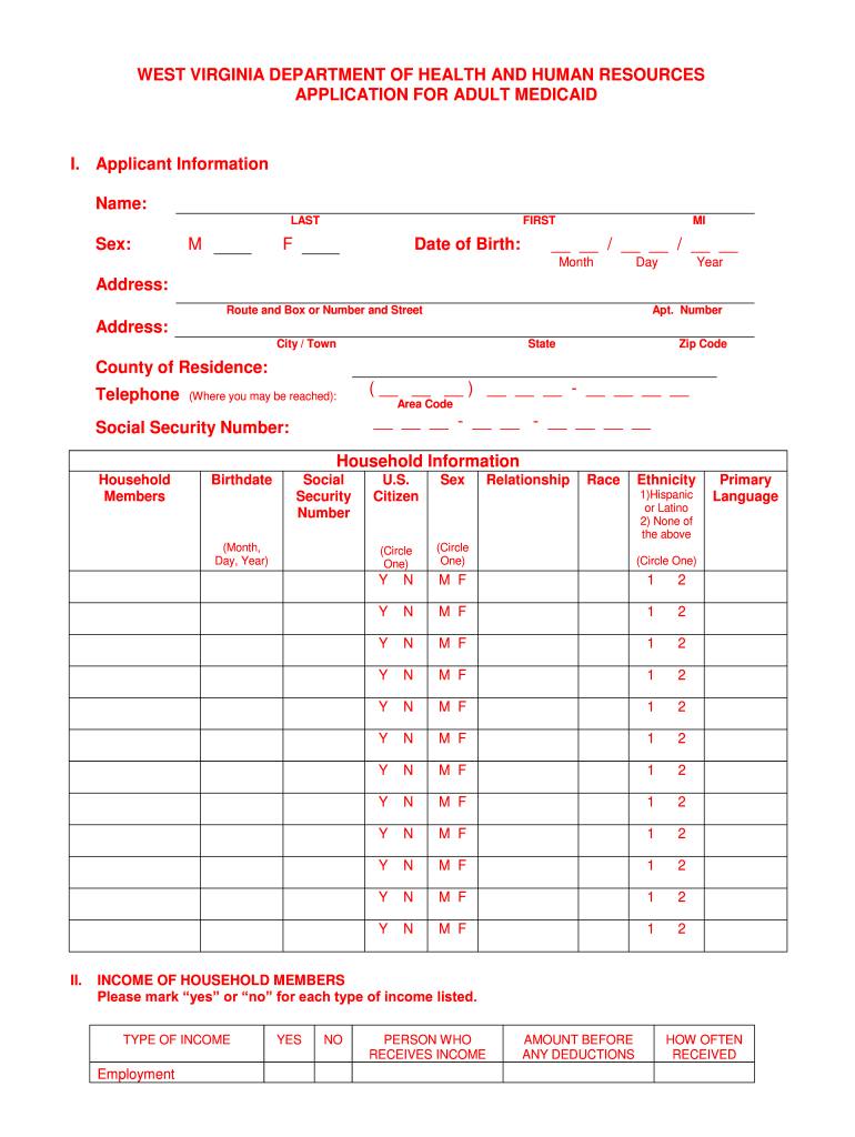  Wvdhhr Medicaid Application Form 2012