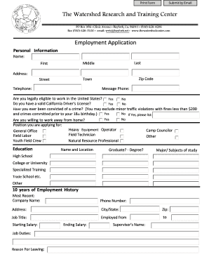 Application the Watershed Research and Training Center  Form