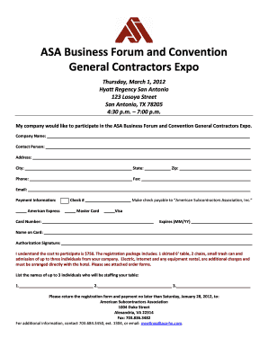 GC Expo Exhibitor Registration Form American Subcontractors