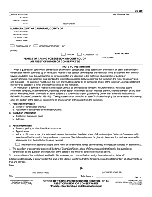 California Taking Possession  Form