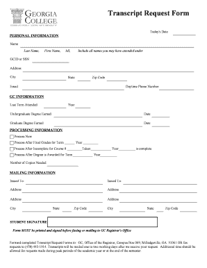 Georgia College Transcript Request  Form