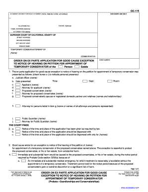 ORDER on EX PARTE APPLICATION for GOOD CAUSE  Form