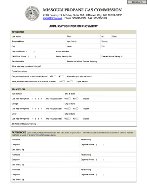 Employment Application Missouri Propane Gas Commission  Form