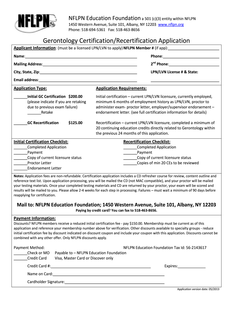  Nflpn Gerontology Certification  Form 2013