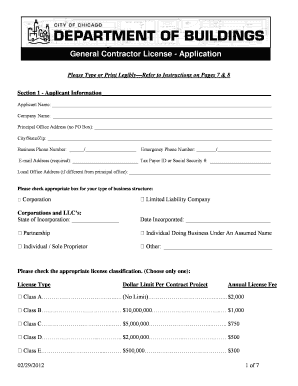 General Contractor License City of Chicago Cityofchicago  Form