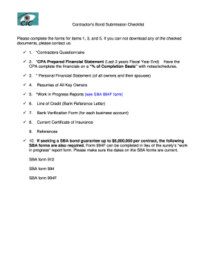 Contractor&#039;s Bond Checklist  Form