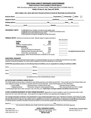 FOAM LIABILITY INSURANCE QUESTIONNAIRE Foam Mt  Form