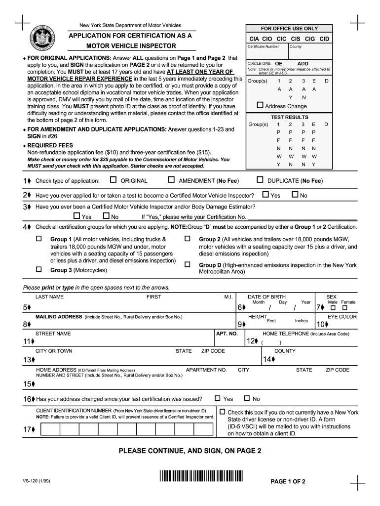  Nys ID 5 Vsci Form 2009