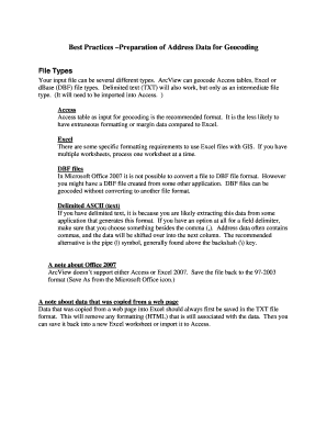 Best Practices Preparation of Data for Inclusion in GIS Health Mo  Form