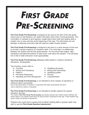 1st Grade Screening Test  Form