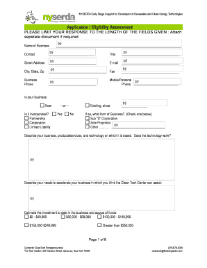 The NYSERDA Program Application in the Clean Tech Center  Form