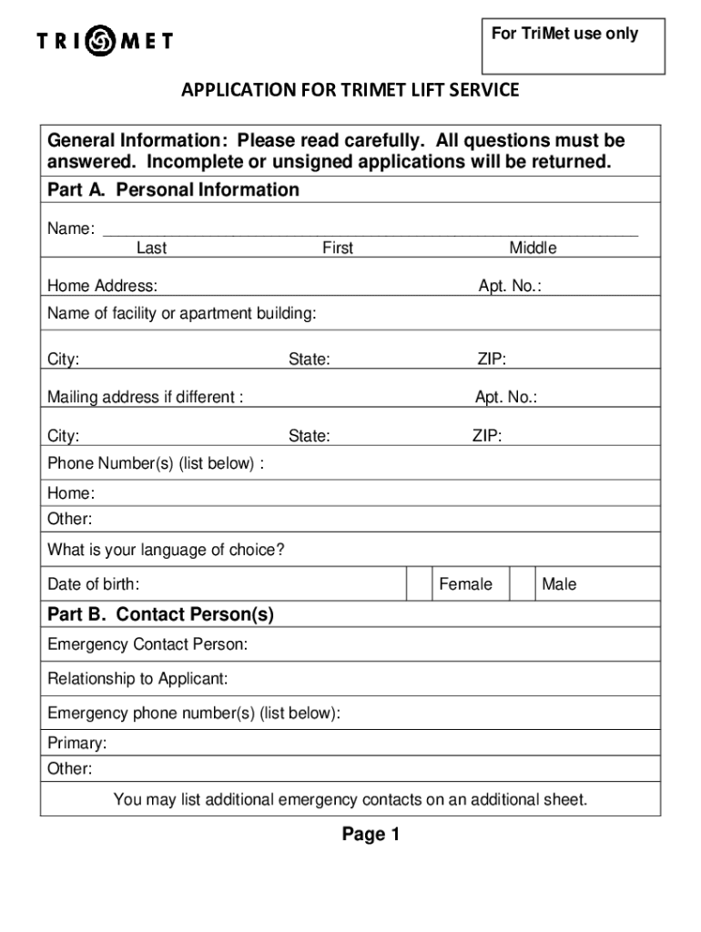 Trimet Lift Application  Form