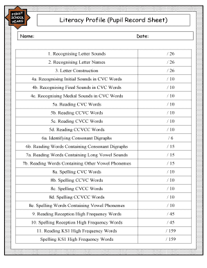 First School Years Literacy Profile  Form