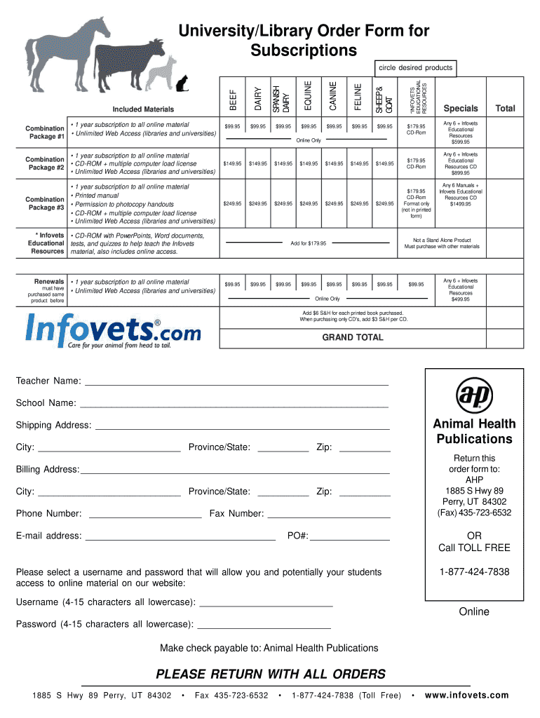 UniversityLibrary Order Form for Subscriptions Infovets