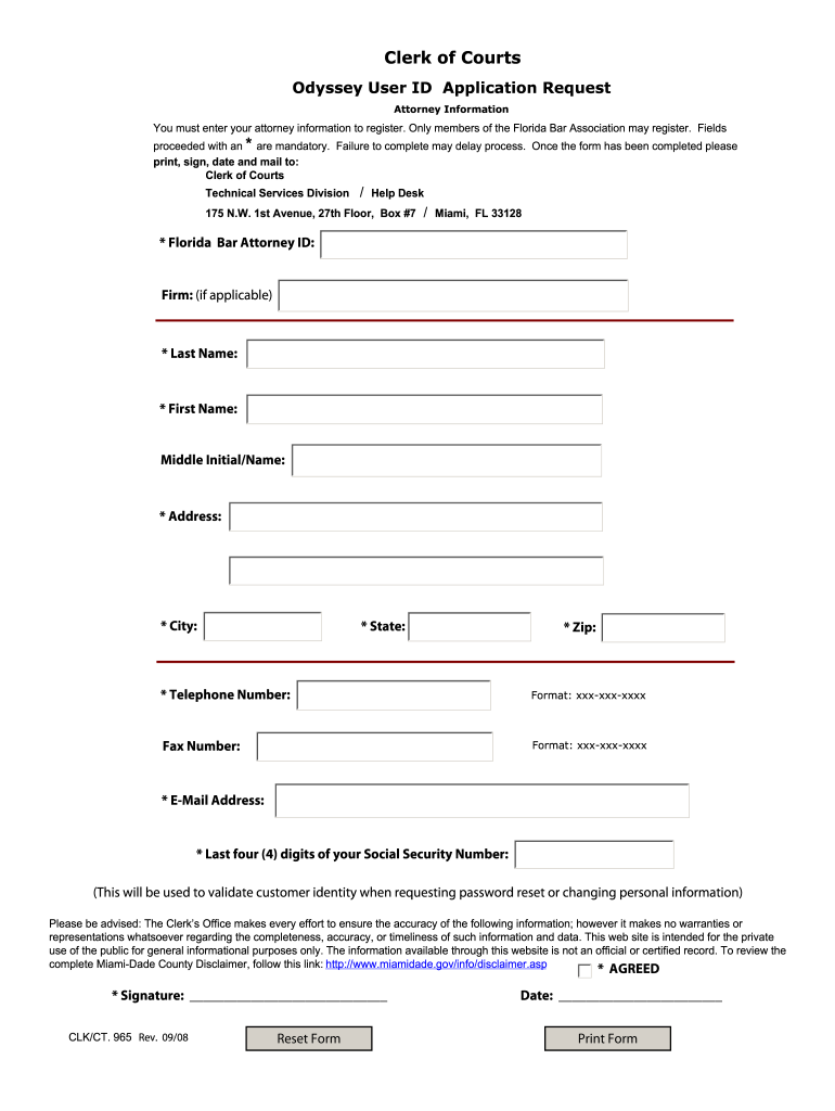 Get and Sign Miami Dade County Odyssey  Form 2008