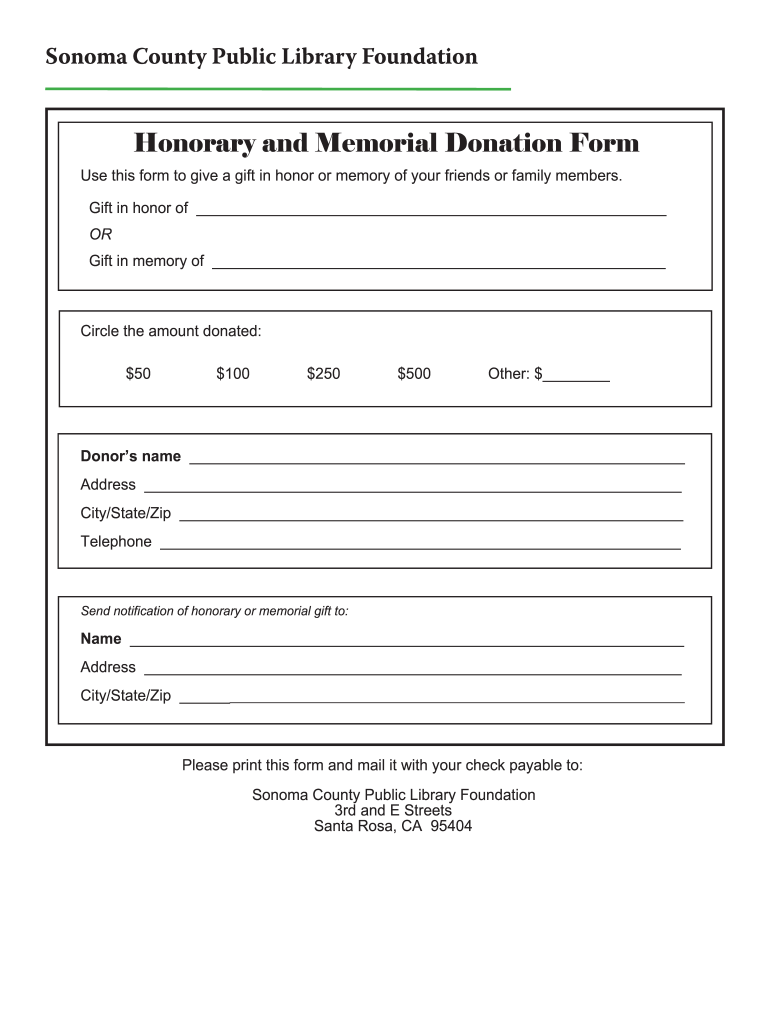 Printable Donation Form