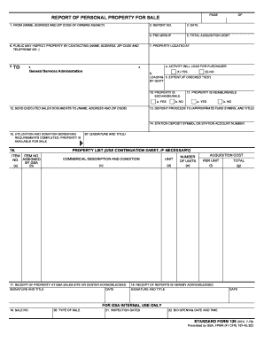 REPORT of PERSONAL PROPERTY for SALE APHIS Aphis Usda  Form