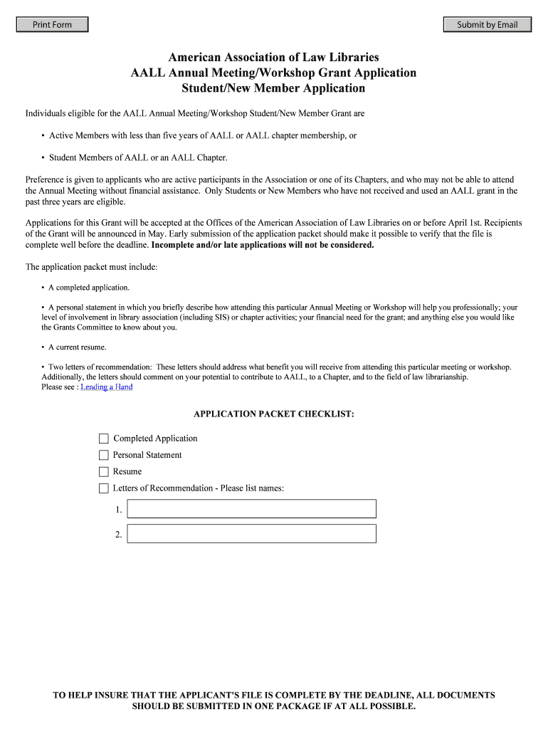 Grant Application StudentNew Member AALL Aallnet  Form