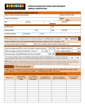 MISSOURI MANUFACTURING JOBS PROGRAM ANNUAL Ded Mo  Form