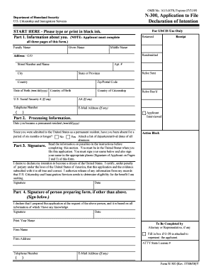 N 300, Application to File Declaration of Intention ILW COM  Form