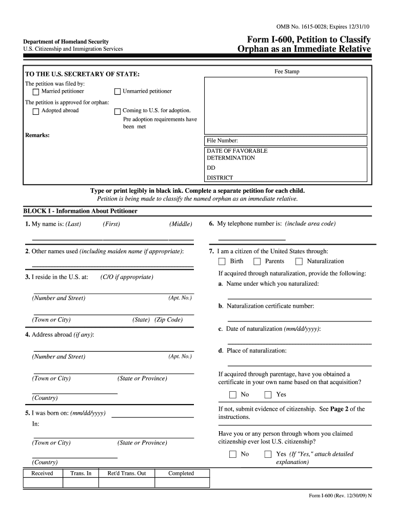Form I 600 , Petition to Classify Orphan as an Immediate Relative Hopscotchadoptions