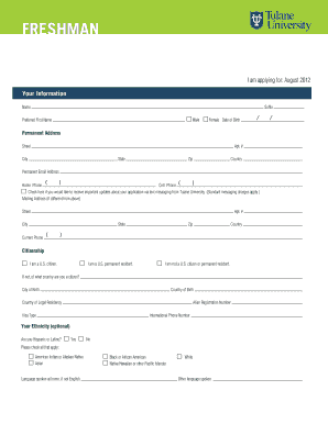 Tulane University Printable Application Form