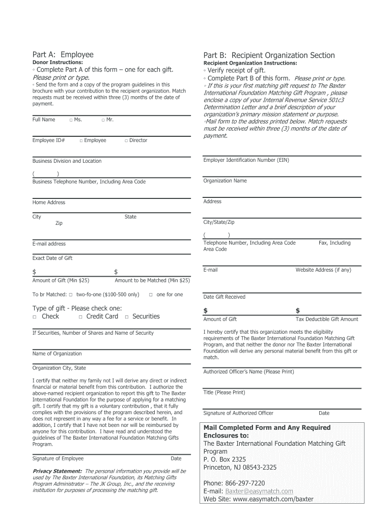 Part a Employee Part B Recipient Organization Section  Form