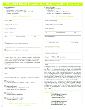 The H&amp;R Block Foundation Matching Gift Program Hrblockfoundation  Form