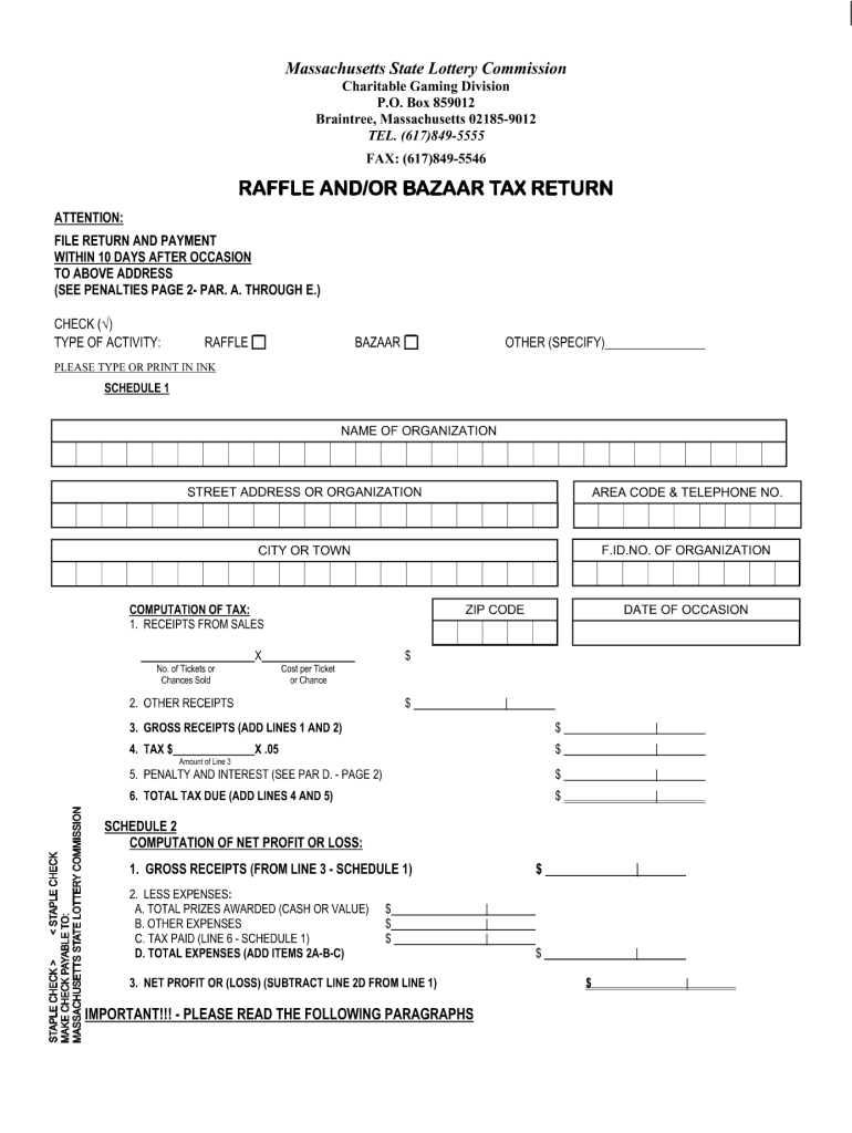 Raffle Tax Return  Form