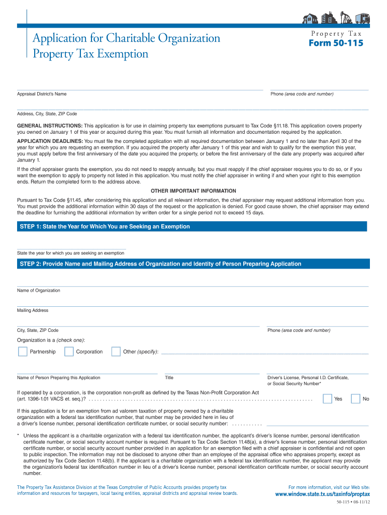 Application for Charitable Organization  Form