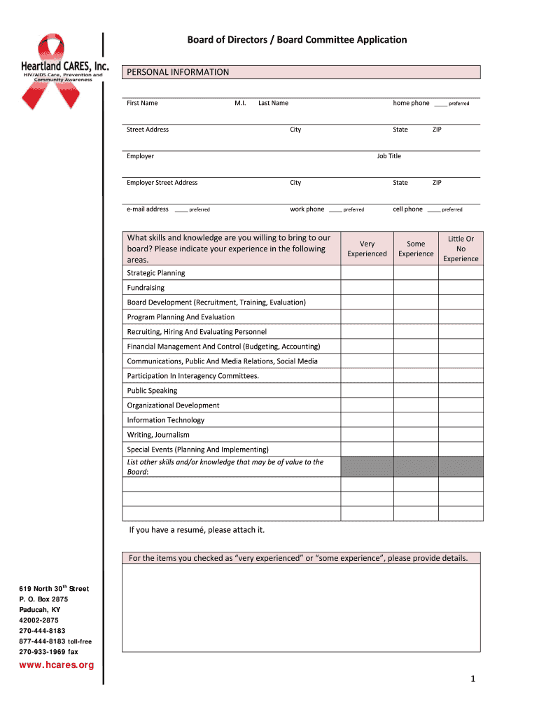 Board of Directors Board Committee Application  Form