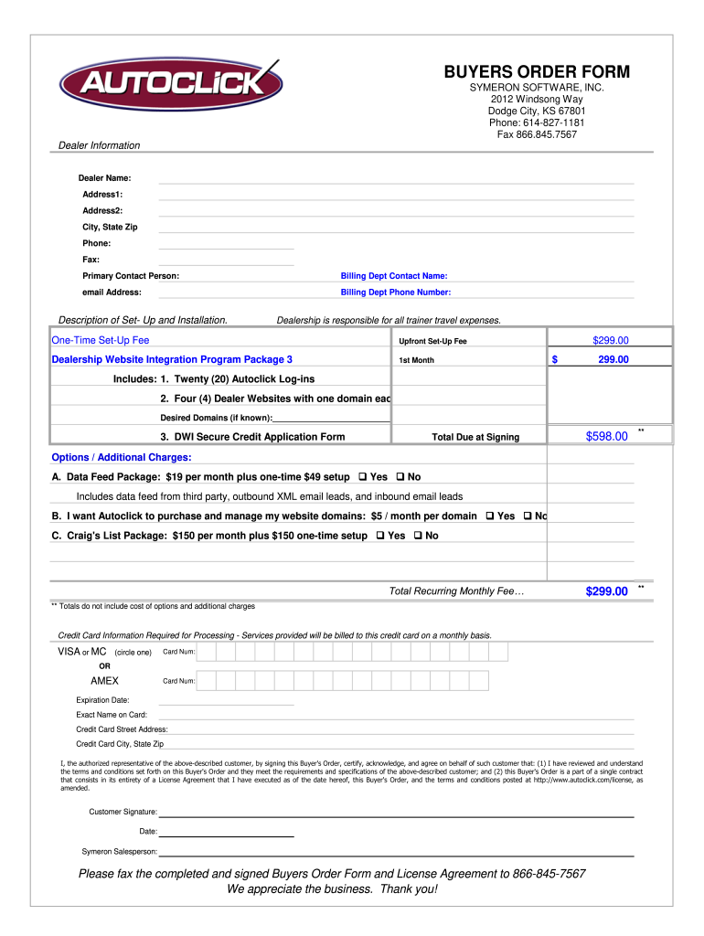 Editable Automotive Buyers Order  Form