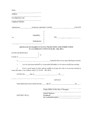 Affidavit of Inability to Pay Filing Fees Montana Form