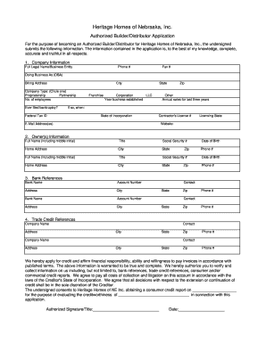 Credit Application Heritage Homes of Nebraska, Inc  Form