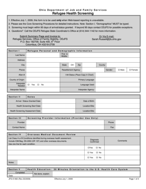 Health Screening Form Ohio Department of Job and Family Services Scphoh