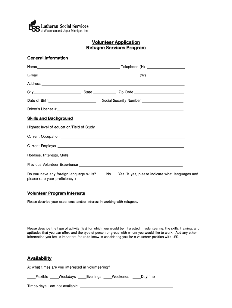 Volunteer Application Lsswis  Form