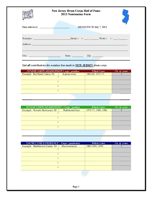 New Jersey Drum Corps Hall of Fame Nomination Form Njdrumcorps